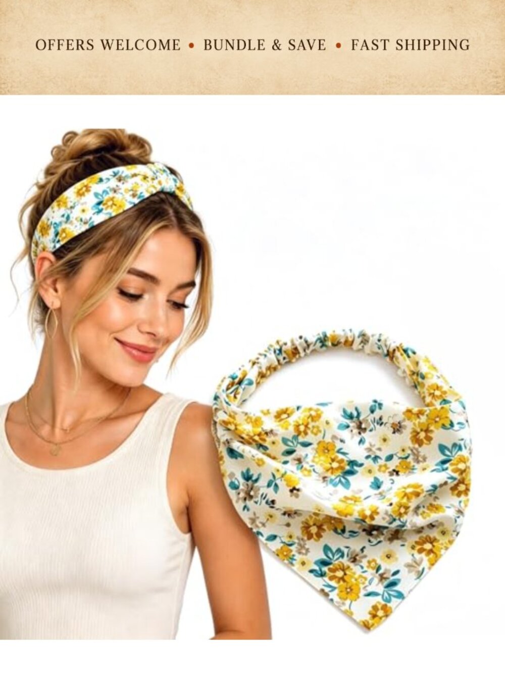 Floral Hair Bandana Elastic Triangle Kerchief Scarf Wide Boho Headband Wrap